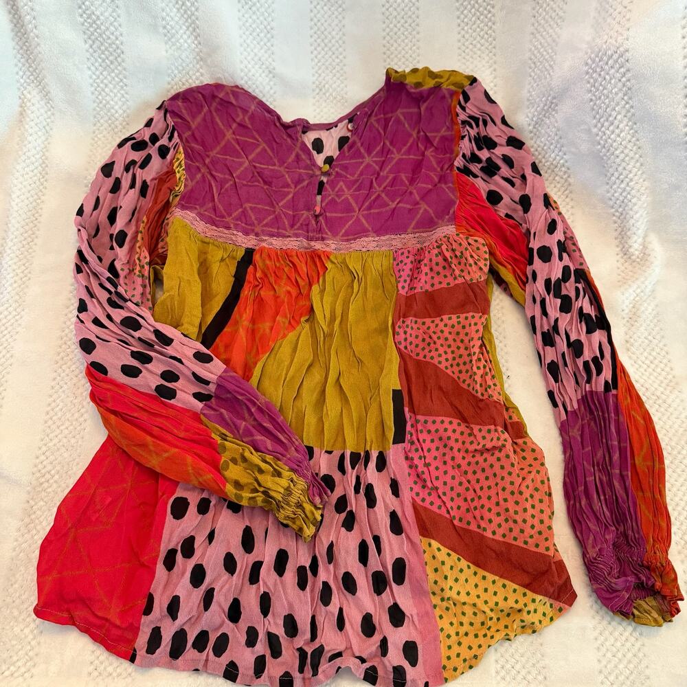 Anthropologie Bl-nk Miranda Peasant Blouse multi pattern size small - Picture 4 of 6